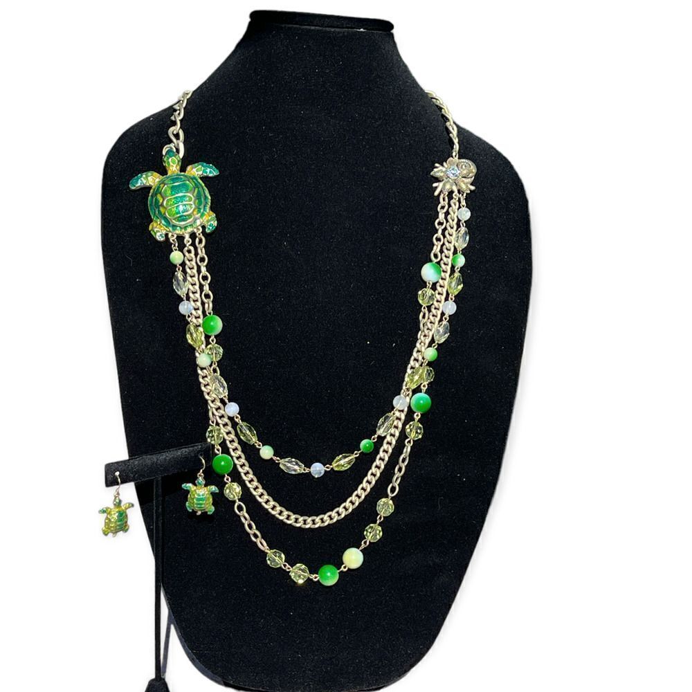 Fashion Costume Jewelry Green Gold Tone Plastic Bead Turtle Starfish